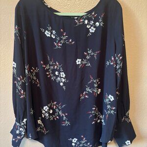 Blue Floral Long-sleeved Blouse - Ann Taylor - XL